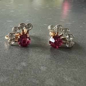 Vintage Gold and Pink Rhinestone Earrings